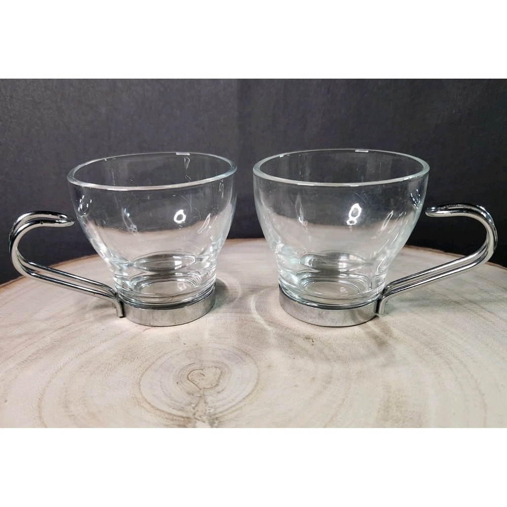 2 Vintage Vitrosax Italy Curl Metal Handle Espresso Coffee Cups Demitasse 3.5 Oz